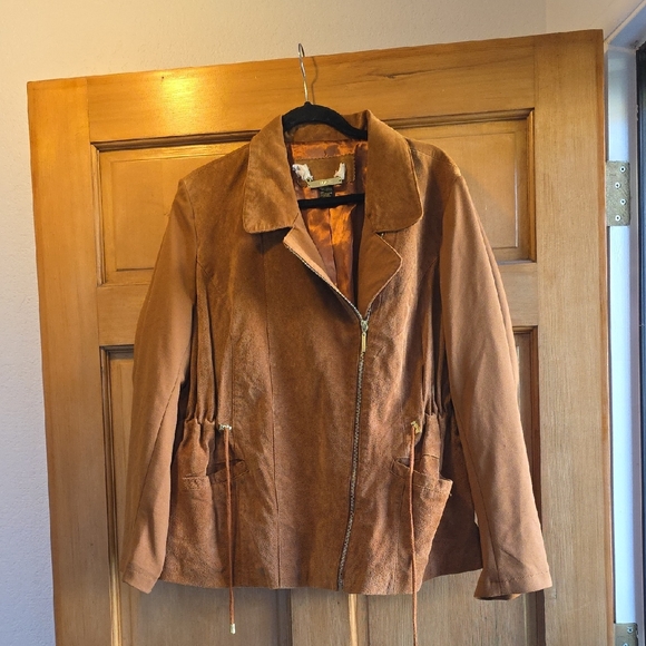IMAN Jackets & Blazers - IMAN Tan Leathee Suede Utility Jacket Motor Jacket Size XXL